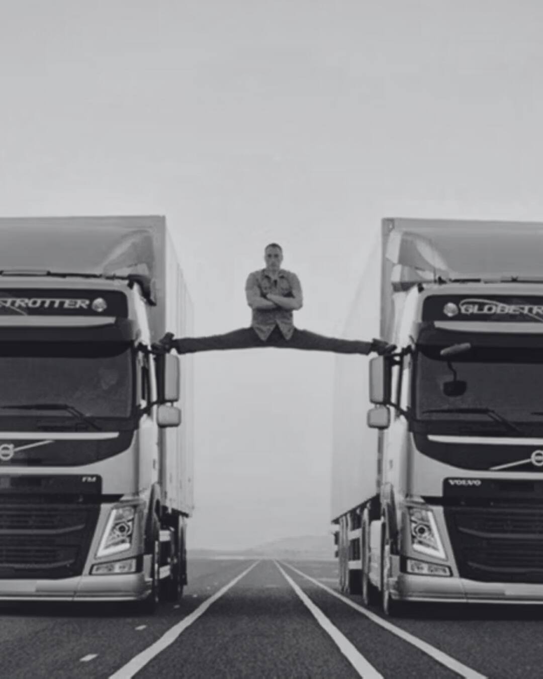 Jean-Claude Van Damme performing his epic split between two Volvo trucks.